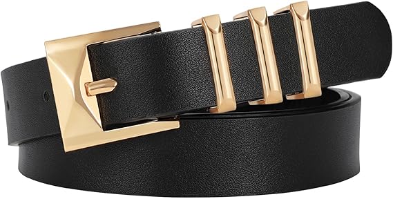 WERFORU Women's Leather Belt with Gold Buckle Fashion Ladies Leather Belt for Jean Pants Dresses Leather Waist Belt for Women